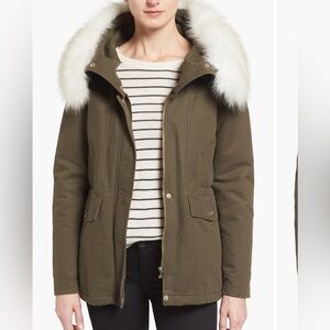 T Tahari “Jackie” hooded anorak with removable faux fur trim Size :L